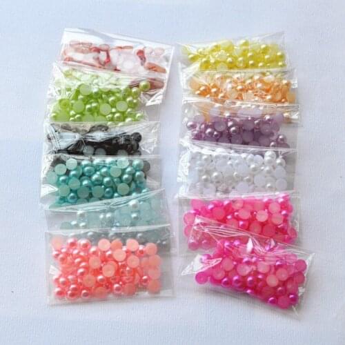 7mm,100pcs/Color/Bag,12bags,Total 1200pcs) Mixed Colors Flat Back Round Half Pearl