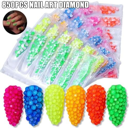850pcs Multi Mixed Size SS8-SS20 Crystal Luminous Stones Nail Art Decorations DIY Flatback Fluorescence Nail Rhinestone MP