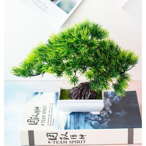 Large Green Artificial Pine Tree White Potted Bonsai Christmas Home Bedroom Living Room Bathroom Decoration Fake Plants Bonsai