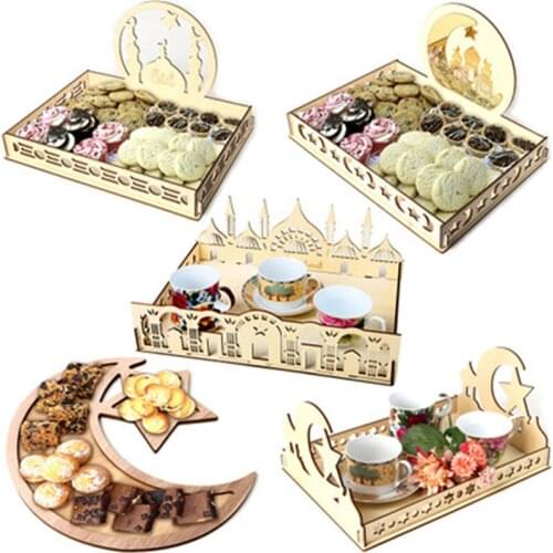 Wooden Eid Mubarak Decoration For Home Islamic Ramadan Kareem Muslim Party Decor Eid Food Tray Ramadan Mubarak Gifts Eid Al Adha