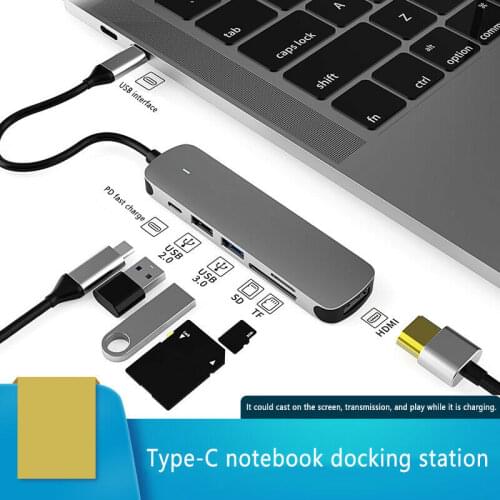 Type C 6 in 1 Docking Station HDMI PD TF SD USB3.0 Hub For Notebook Smartphone