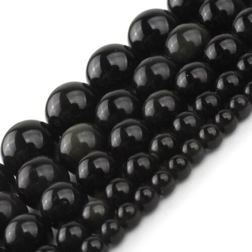Hot Sale Natural Black Obsidian Stone Beads Wholesale 4 6 8 10 12mm Loose Spacer Beads For Jewelry Making Diy Accessories