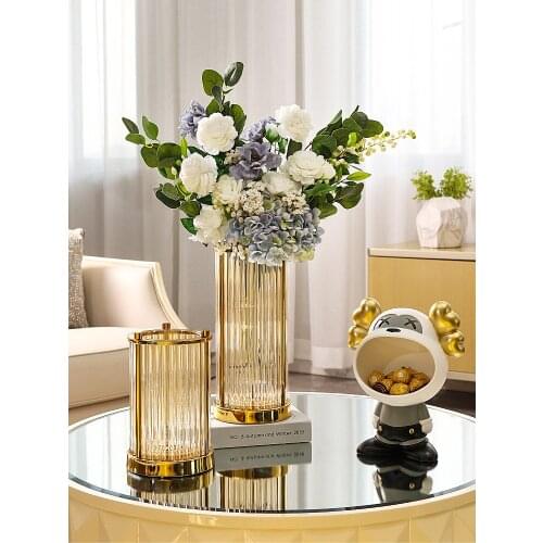 GY Glass Vase Decoration Living Room Artificial Dried Flower TV Cabinet Table-Top Decorations Sample Room Decorations