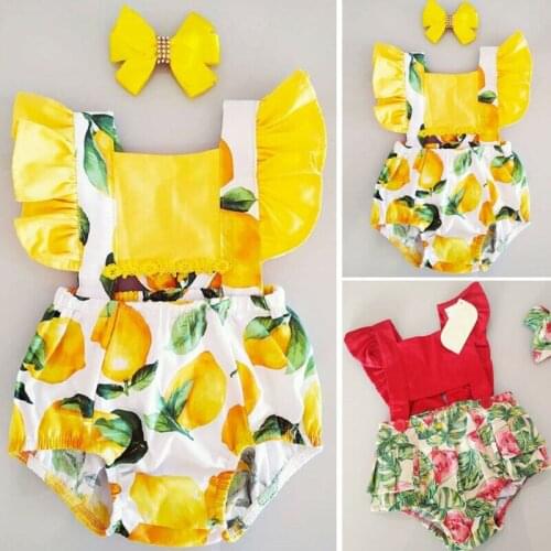 Dropshipping Watermelon Romper Newborn Baby Girl Lemon Fruit Romper Jumpsuit Clothes Summer Infant Baby Outfit Set