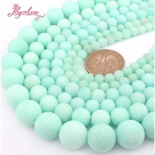 Frost Round Beads Green Amazonite Jades Stone Spacer Beads for DIY Accessories Women Men Necklace Bracelet Jewelry Making 15"