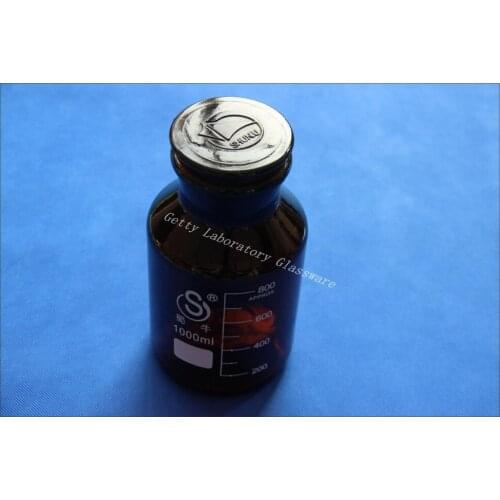 1000ml Amber Brown Lab Glass Reagent bottle, wide mouth, with ground stopper