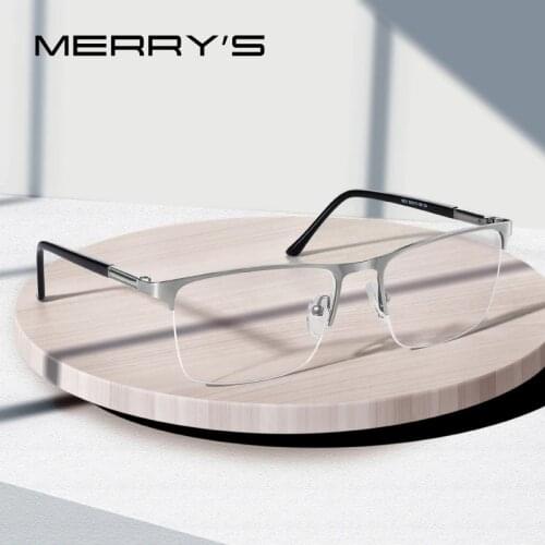 MERRYS Men Titanium Alloy Glasses Frame Male Square Business Ultralight Eye Prescription Eyeglasses Male Half Optical S2031