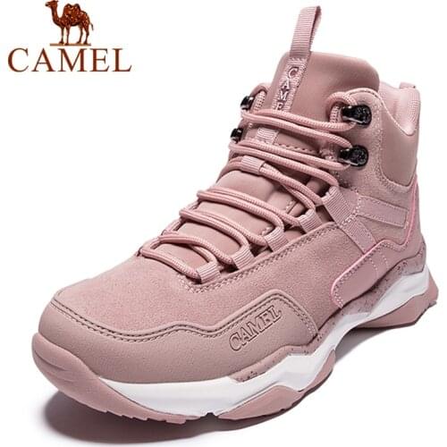 CAMEL Official Women Men High-top Boots Outdoor Non-slip Hiking Shoes Autumn Fashion Boots Plush Winter Warm Shoes Snow Boots