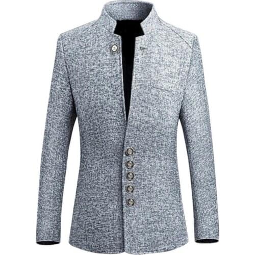 Men Solid Color Long Sleeve Stand Collar Single-breasted Plus Size Slim Blazer Suit Coats Business Casual Blazers Tops for Male
