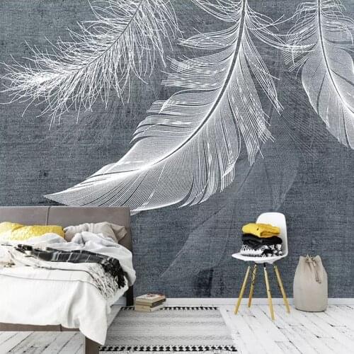 Custom 3D Mural Wall Art Painting Papel De Parede Modern Abstract White Feather Living Room Bedroom Home Decor Photo Wallpaper