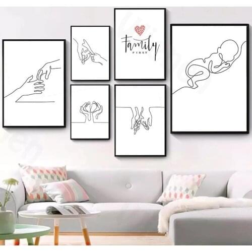 Wall Art Family Quotes Canvas Painting Abstract Line Art Parent-Child Pictures Modern Poster Home Decoration Living Room Bedroom