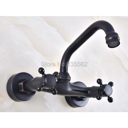 Moder Wall Mounted Double Handle Oil Rubbed Black Bronze Bathroom Basin Sink Mixer Tap Faucet lnf811