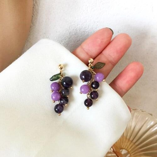 RUANME New Fresh Fruit Purple Grapes Stud Earrings Lovely Girl Party Gift