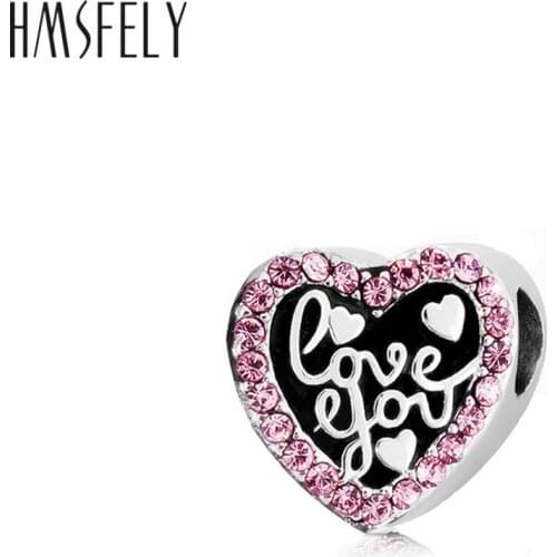HMSFELY Necklace European Fashion New Gift Accessory Pink Stainless Steel Heart Beads Fit Women Charms Bracelets Jewelry Making