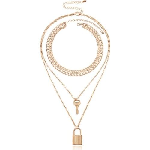 Rock Cuban block chain lover lock pendant collar necklace steampunk hip hop padlock chain necklace women couple jewelry