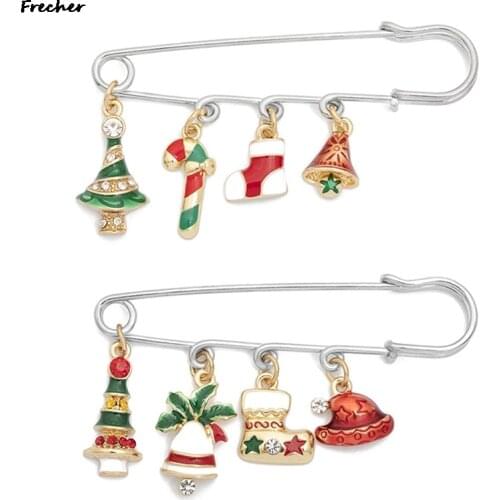 Christmas Brooch Pins Santa Claus Christmas Tree Pendant Brooch Elk Bells Bells Snowman Bells Snowflake Xmas Brooch Xmas Gift