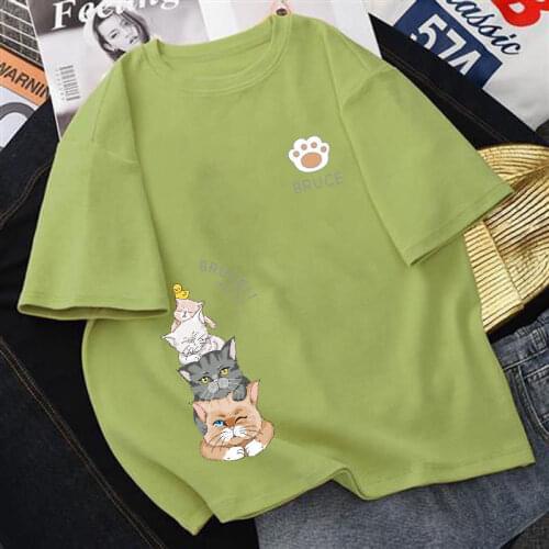Spring and Summer Womens Cartoon Printed Short-sleeved Shirt Loose Large Size Student Versatile Bottoming O Neck T-shirt Women
