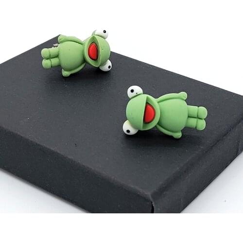Frog 3d clip on earrings without piercing no hole for egirls student teen girls funny cute kawaii green stud earrings fashion