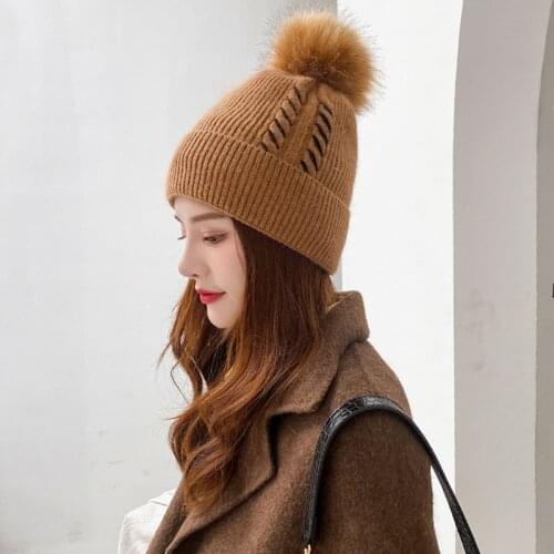 Winter Pom Poms for Hats Fashion Knitted Skullies Women Warm Thick Autumn Bonnet Hip hop Beanies Basic Cap PJ108