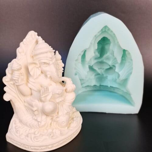Ganesha Silicone Mold Religious Portrait Mold Elephant Trunk Sitting Statue of Fortuna Can be Used for Porch Decoration