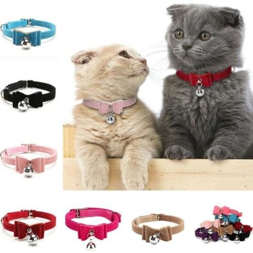 Cute Cat Collar Velvet Bow Tie With Bell Safety Adjustable Cute Puppy Kitten Bell Bowknot Collar PU Necktie Pet Supplies