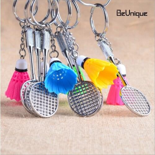 Sporty novelties simulation badminton key chain pendant Colorful shuttlecock key ring sport fan promotional gift Souvenirs