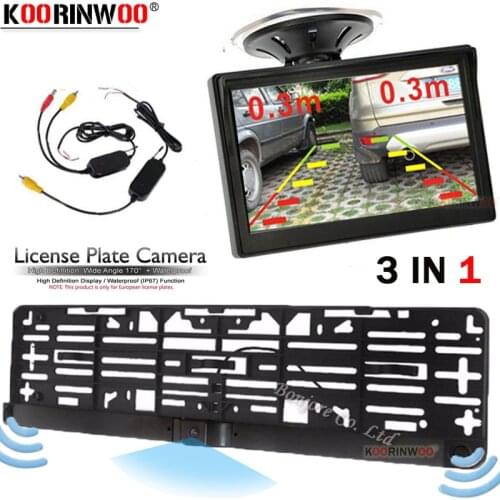 Koorinwoo Universal EU License Plate Frame Holder Parking camera Car Trunk Camera With Two Parking Sensors Window Monitor Dash