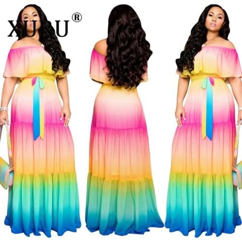 XURU European and American Womens Tie-dye Positioning Printing Dress Stitching Sexy One-shoulder Dress