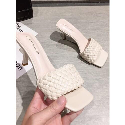Womens shoes slippers outdoor 2020 summer new open-toe stiletto woven heels