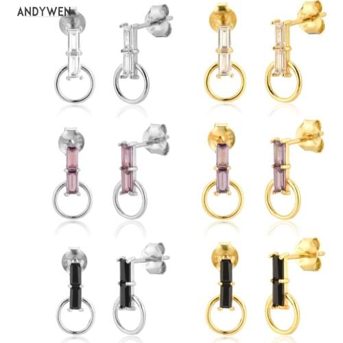 ANDYWEN 925 Sterling Silver Zircon CZ Colorful Stud Earring 2020 Piercing Ohrringe Pendiente Luxury Rock Punk Tiny Circle Jewels