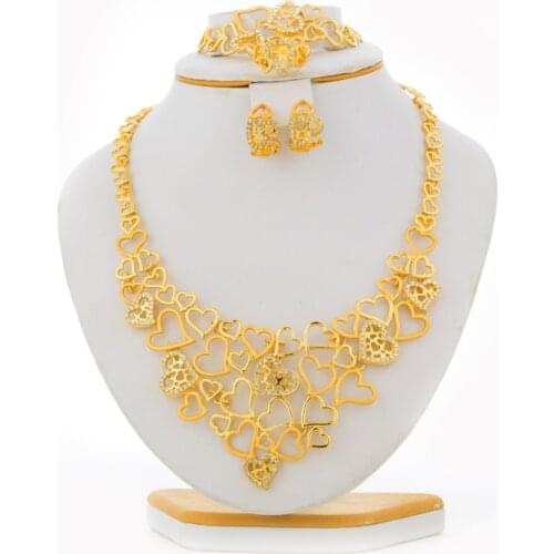 LOVE HEART Ethiopian African Gold Color Jewelry Eritrea Habesha Sudan sets Bridal Wedding Jewelry Earring Arab for Women