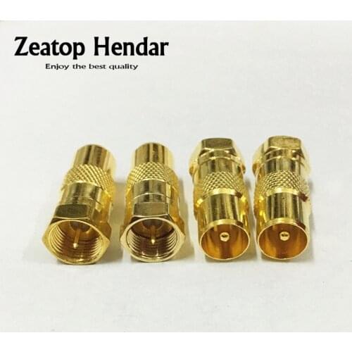 100Pcs Gold Coaxial Coax RF Adapter Connectors TV PAL Male to "F" Male M/M Plug