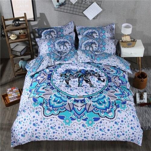 India 3D Elephant Comforter Bedding Sets Blue Printing Luxury Bohemian Duvet Cover Set Queen King Size Bed Sets Bed Line 3Pcs