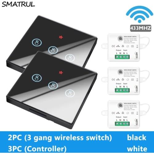433MHZ 1/2/3 Gang Wireless WiFi Smart Touch Switch With Switch Controller Module Set