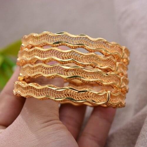 ANNAYOYO 4Pcs/lot Ethiopian Africa Gold Color Bangles for Women Flower Bride Bracelet African Wedding Jewelry Middle East Items