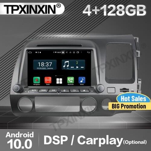128G Carplay Car Radio 2 Din Stereo Receiver Android 10 For Honda Civic 2006-2010 2011 RHD GPS Player Audio Recorder Head Unit
