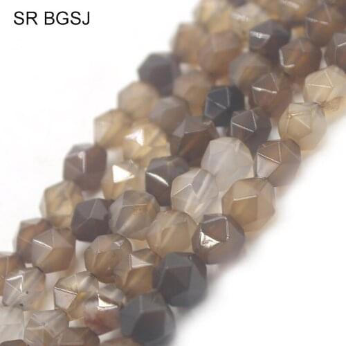 Free Shipping 8mm Natural Stone Faceted Round Polygonal Brown Agat Onyx DIY Findings Wholesale Beads Strand 15"