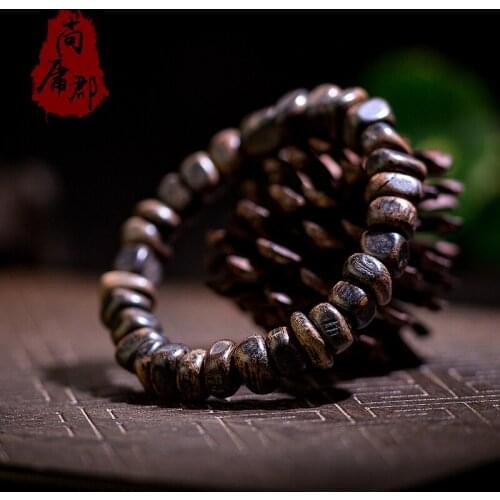 Natural Kalimantan with shape agarwood Buddha beads women mens single ring wooden Bracelet