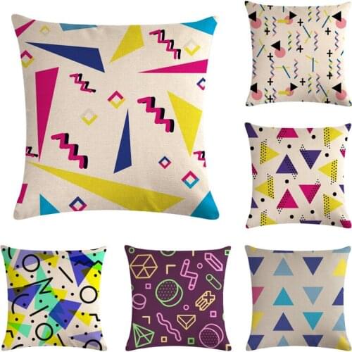 Round Geometry pattern Cushion cover Geometric Printed pillowcase Linen cotton Cushion Pillow covers Sofa Home Decor 45x45cm