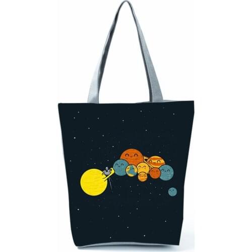 Starry Sky Planet Printed Black Shoulder Bag Beautiful Womens Bag Fashion Handbags Eco Friendly Shopping Bag High Capacity Tote