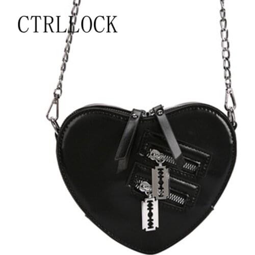 CTRLLOCK Punk Techwear Blade Zipper One Shoulder Bag Streetwear Punk Chains Female Harajuku Casual Handbag
