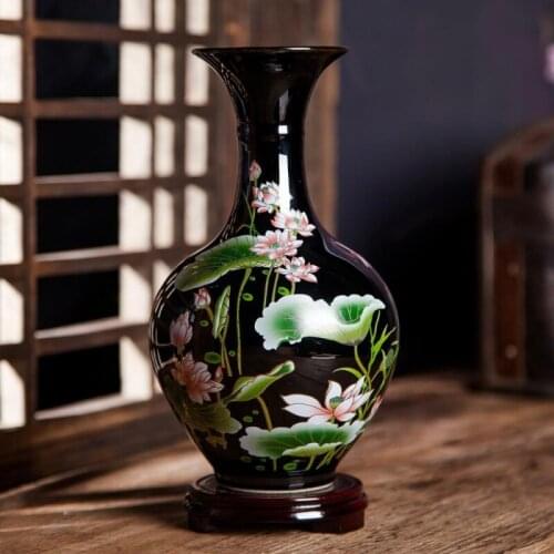 Jingdezhen Flower Arrangement Black Crystal Glaze Ceramic Vase Home room Furnishing Decor Coffee Table Bookcase Ornaments Crafts