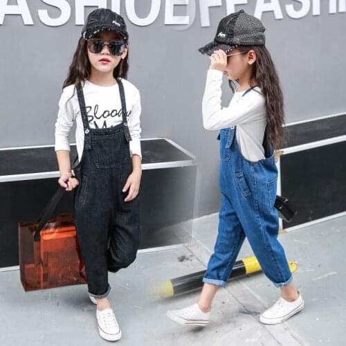 Kids denim overalls 2019 autumn girls cowboy strap leggings children Korean belt pants 3 to 14 years child harem jeans clothes