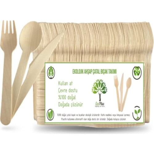 Ecological Wood Cutlery Flatware Set 100'lü Set Disposable