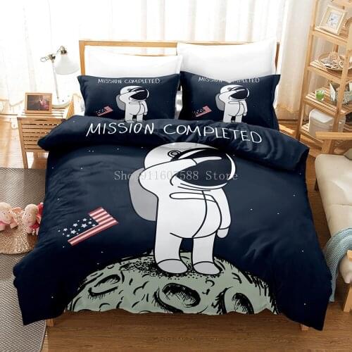 Cartoon Astronaut Outer Space Bedding Set Fashion Boys Home Bed Linen Set 2/3 Piece Microfiber Duvet Cover Set With Pillowcase