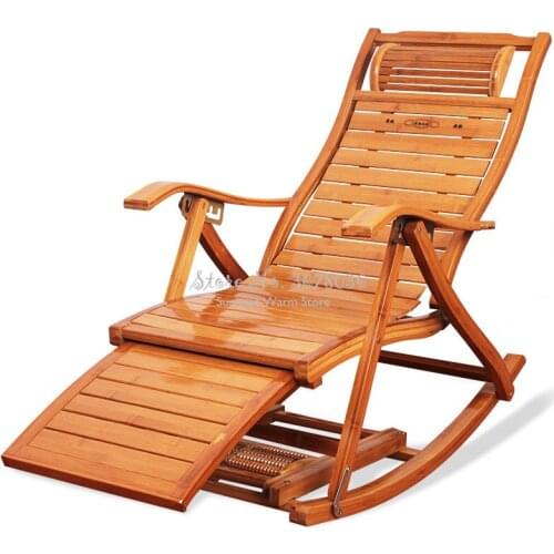 Best Bamboo Rocking Chair Adult Lazy Lunch Break Folding Balcony Leisure Chair Recliner with Armrest Footrest Lounge Chair