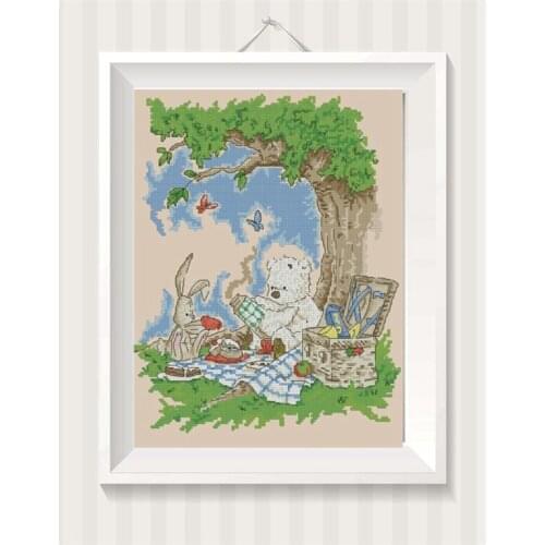 Linen Magazine Home Decor Drawing Faded Bear Cute Cartoon Cross stitch Print Kit 11CT14CT18CT Hand Embroidered Material Kit