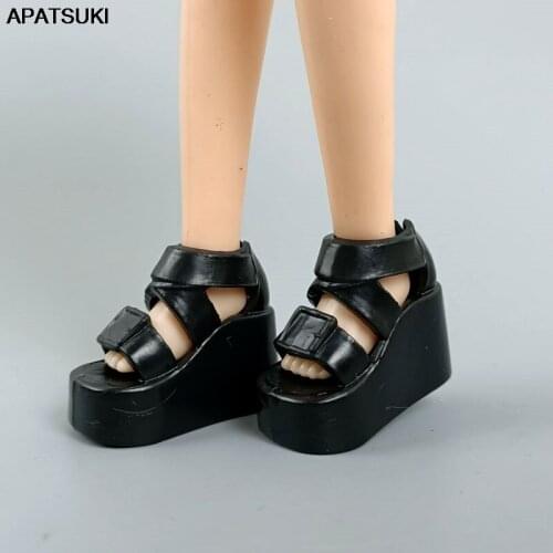 Fashion Black Wedge Platform Doll Shoes for Barbie Doll Summer Sandals for Blythe Dolls Accessories Kids Toys 1/6 DIY Dollhouse