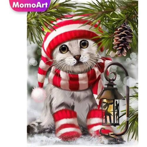 MomoArt DIY Diamond Embroidery Animal Picture Of Rhinestone Diamond Painting Cat Full Drill Square Mosaic Christmas Handicraft