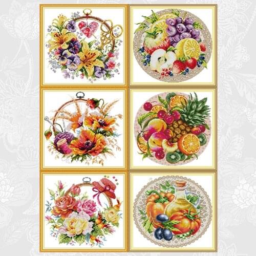 Joy Sunday Cross Stitch kits Flower Basket and Fruit Disc DMC 14CT 11CT Cotton Fabric Home Decor Painting Factory Wholesale